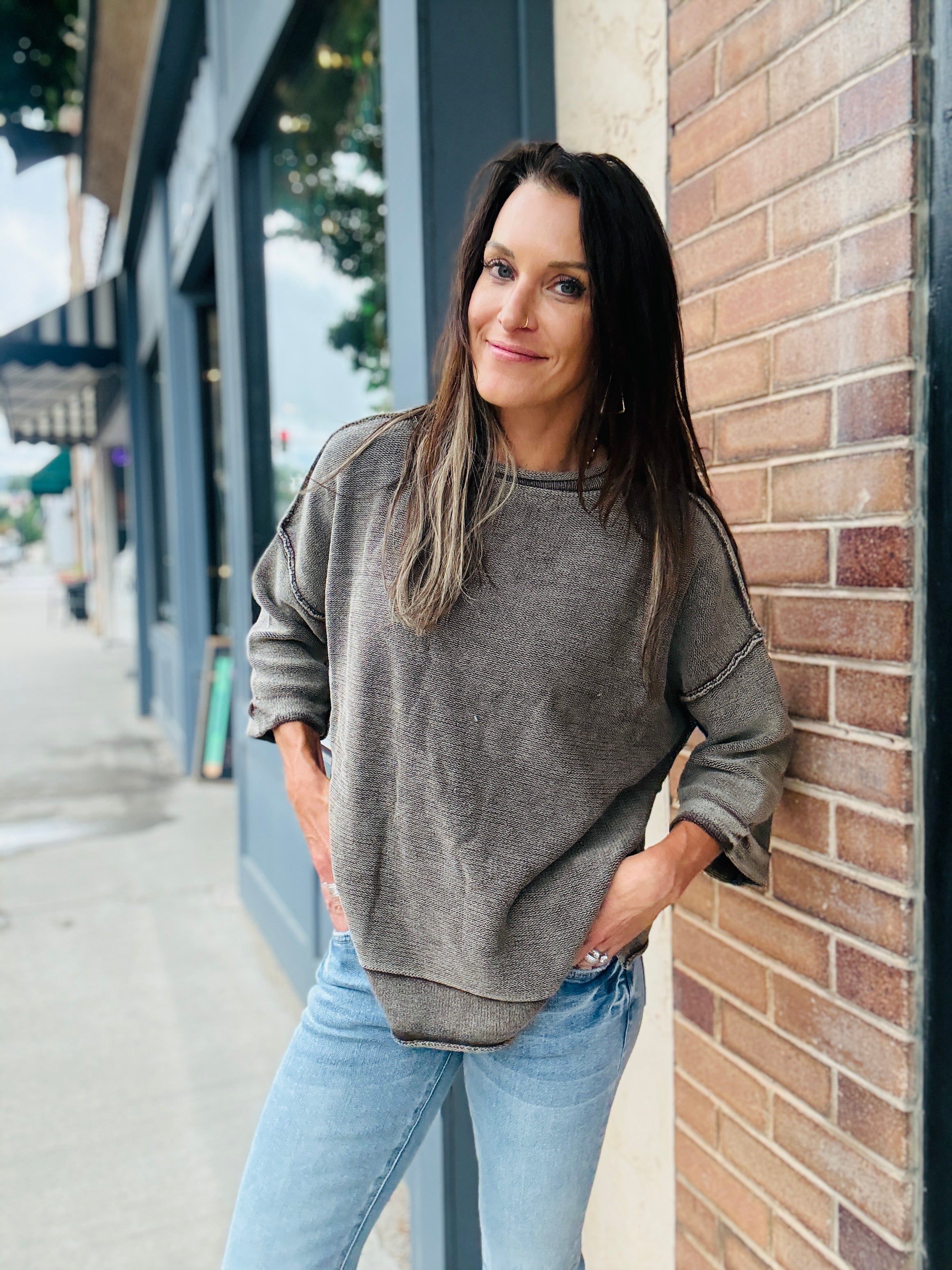 Washed Half Sleeve Sweater