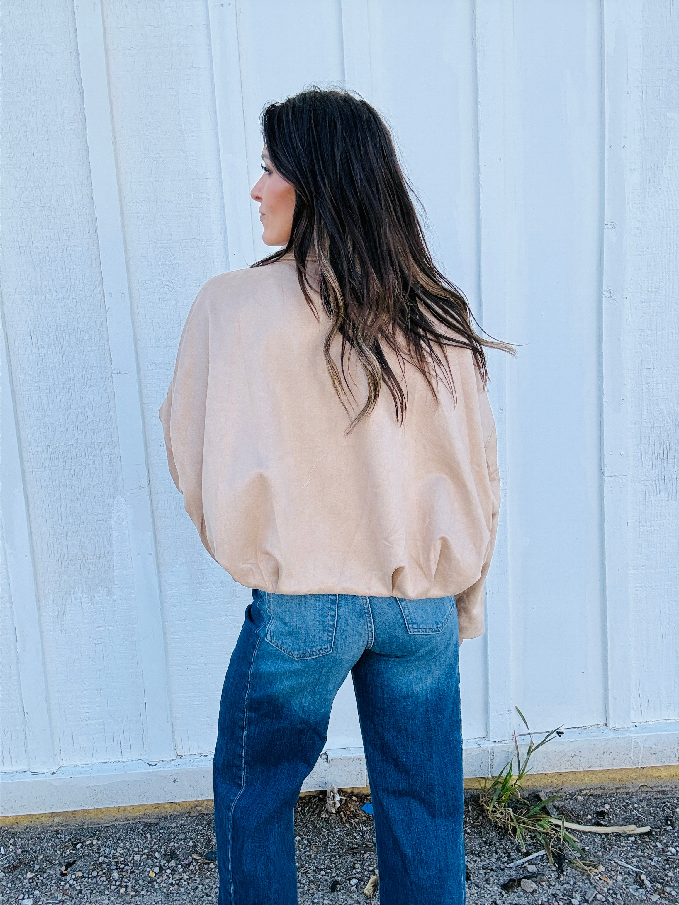 Faux Suede Bomber Jacket