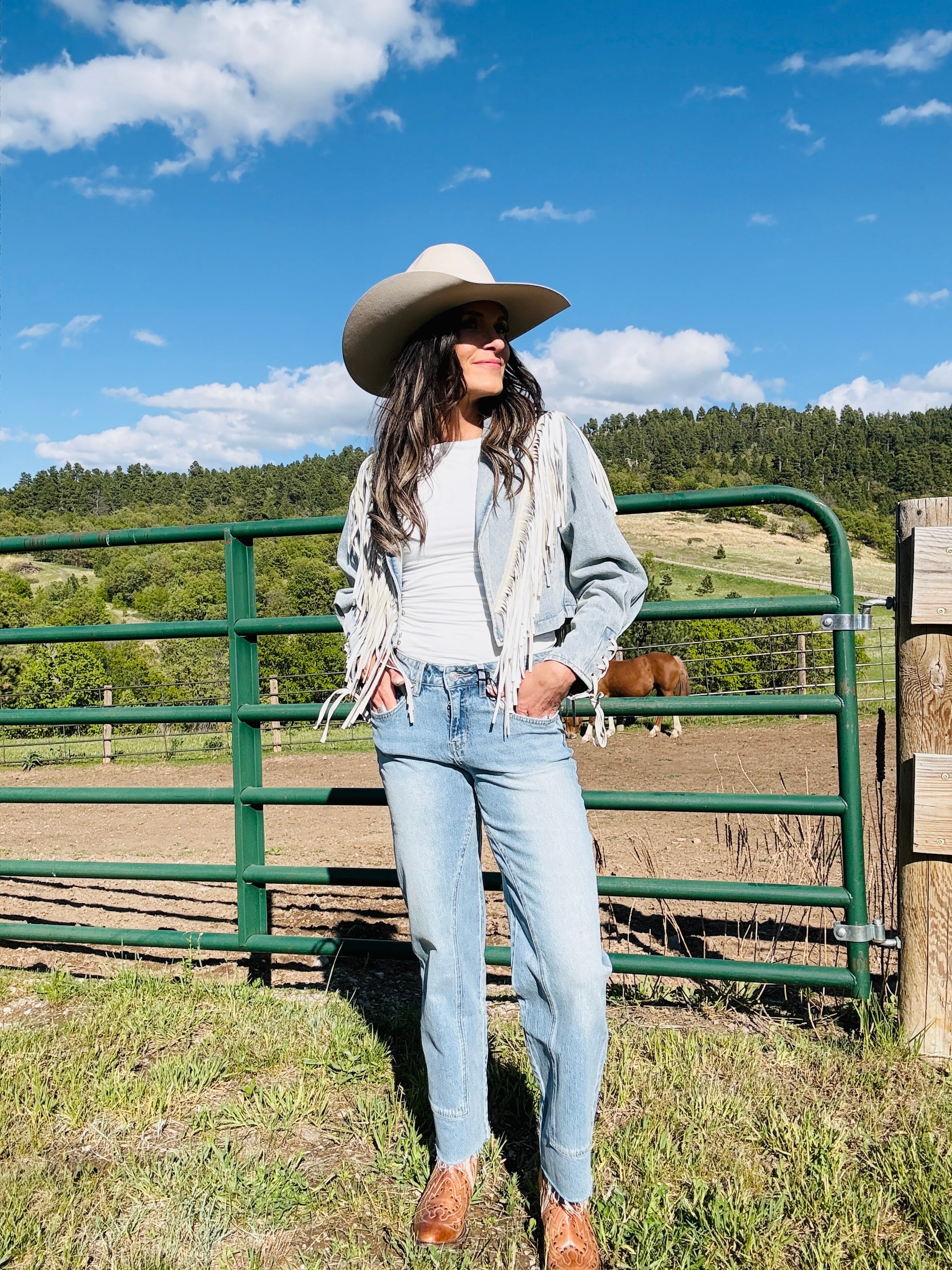 Denim Fringe Cropped Jacket