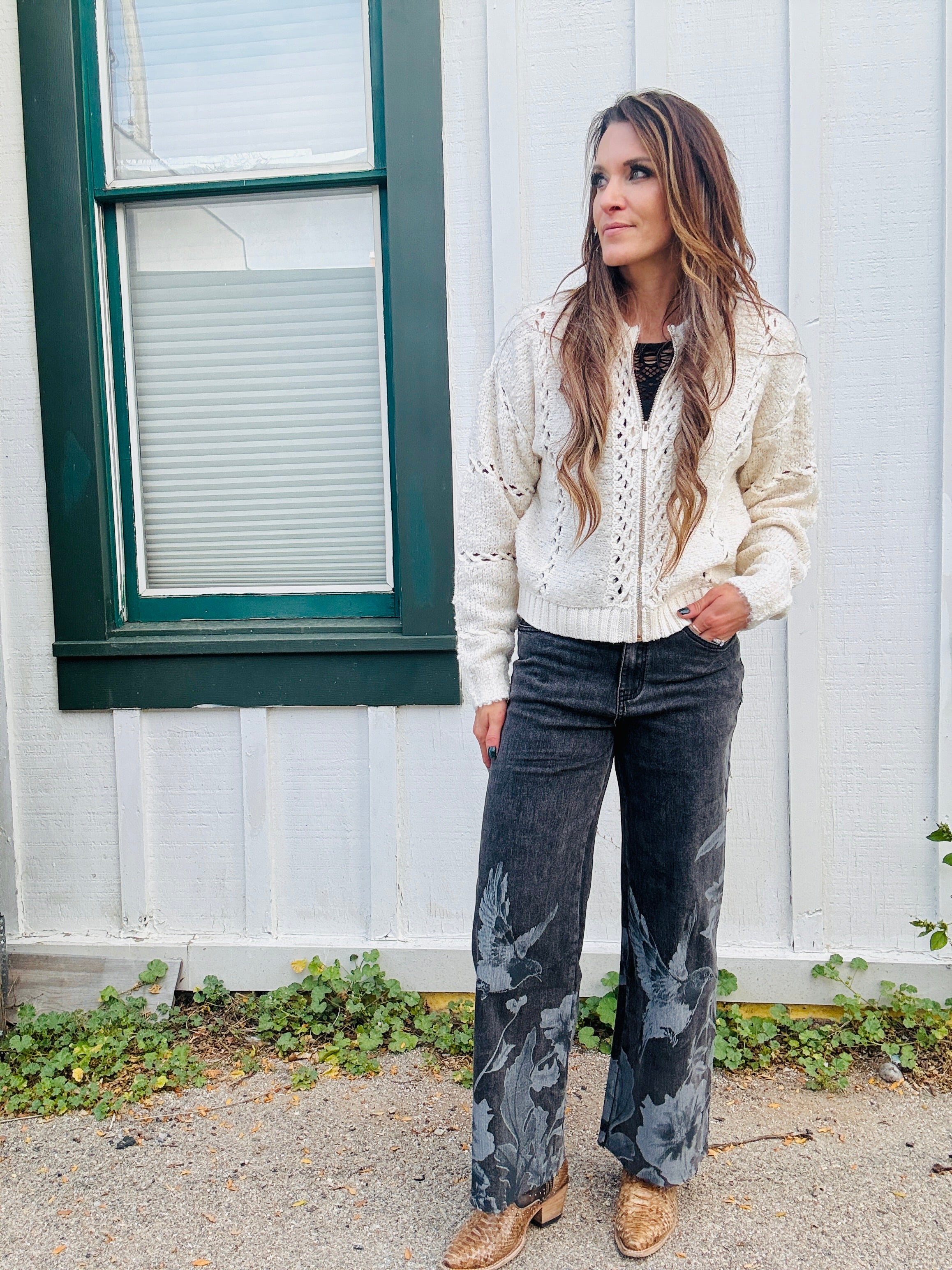 Floral & Bird Print Jean