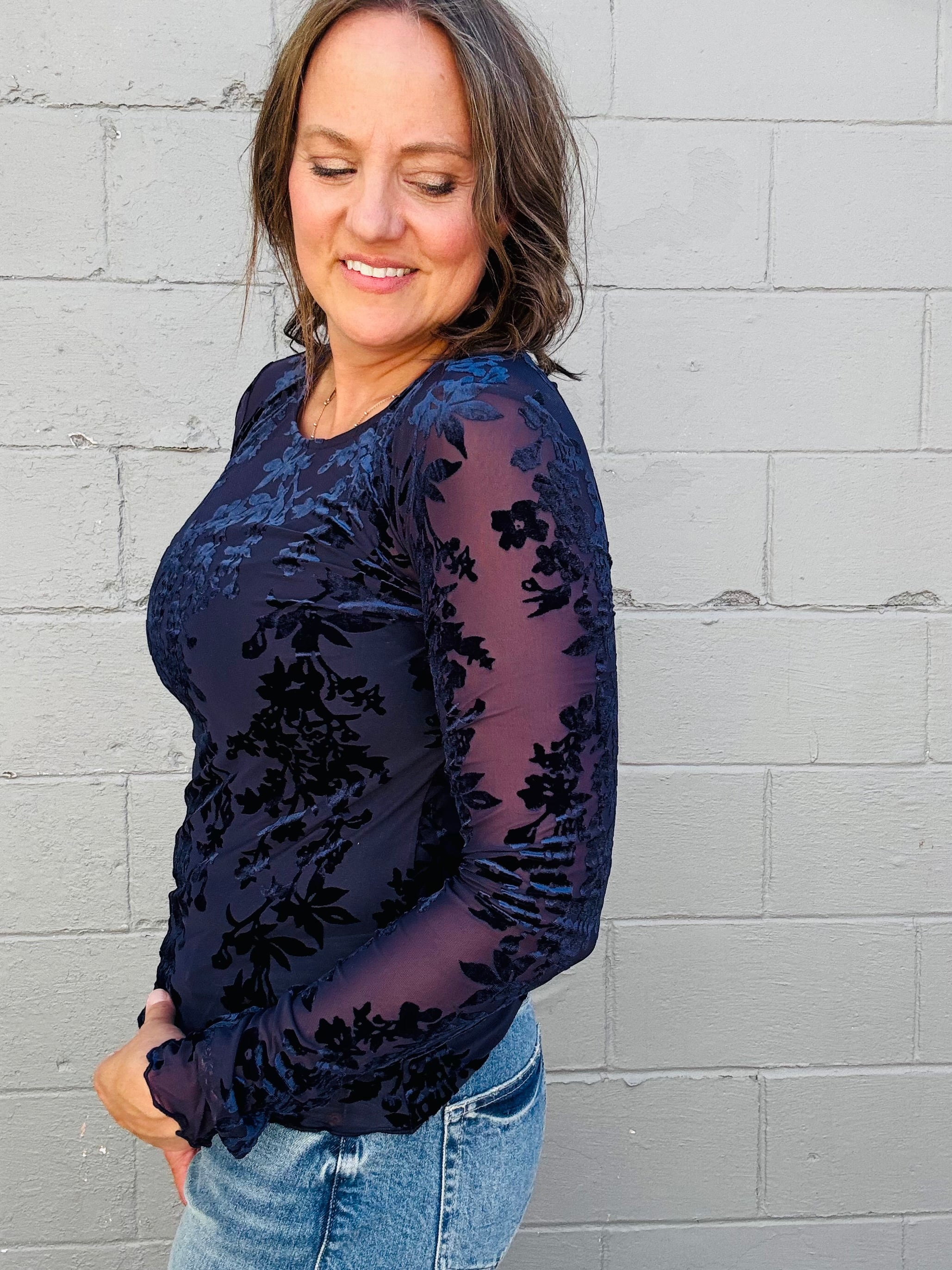 Velvet Mesh Long Sleeve
