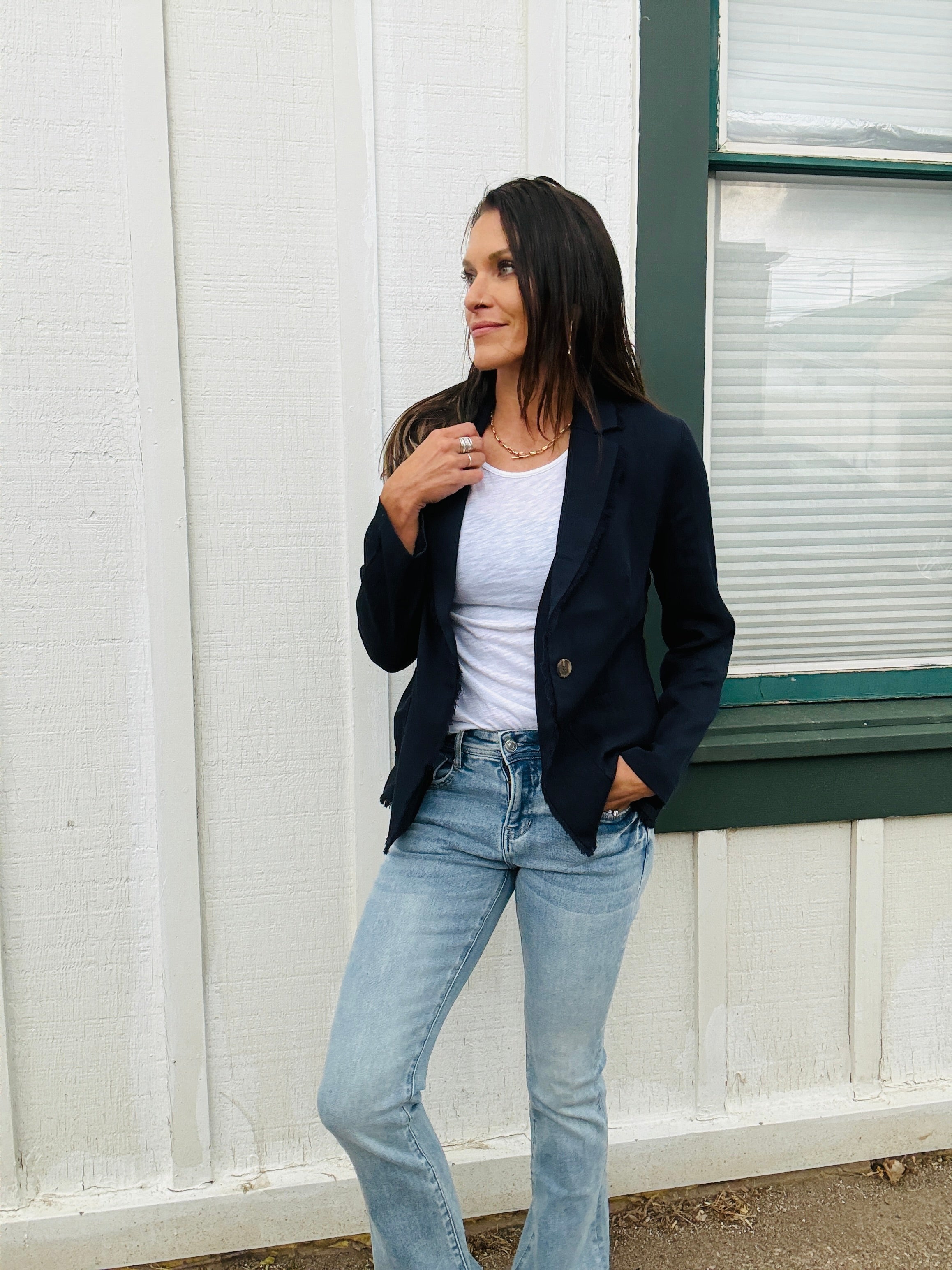 Elan Fringe Hem Blazer