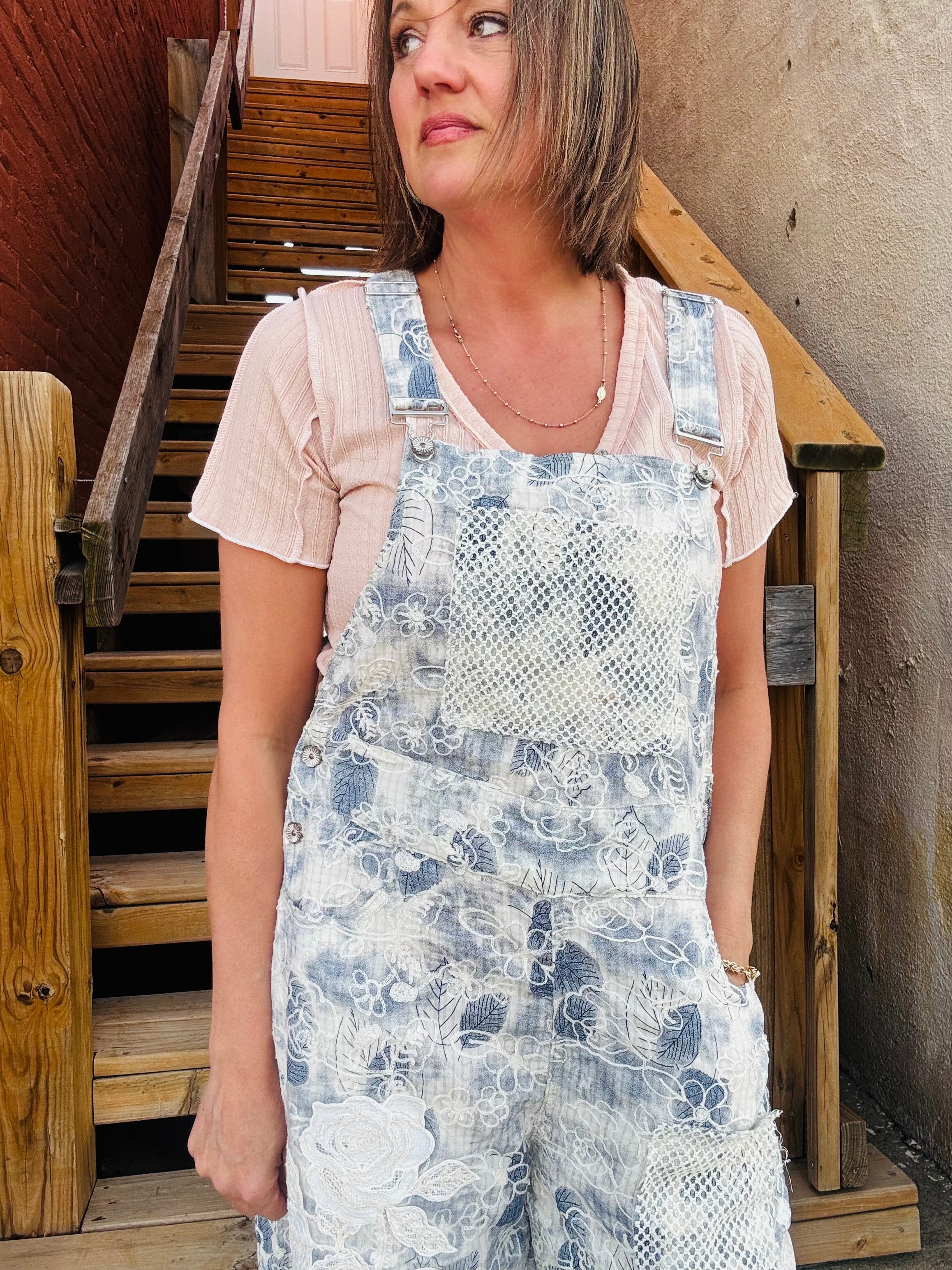 Floral Embroidered Overalls