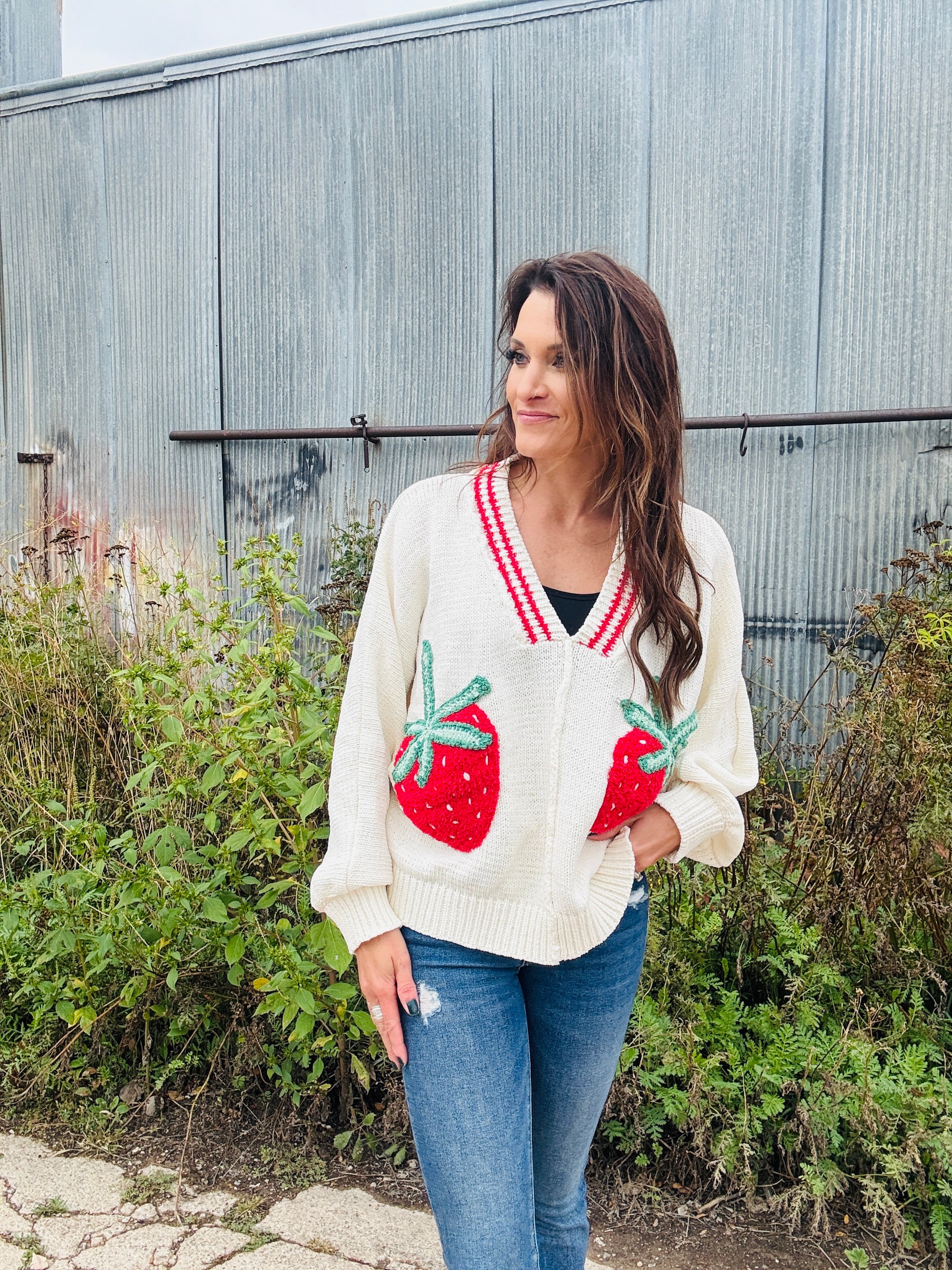 Strawberry V Neck Sweater