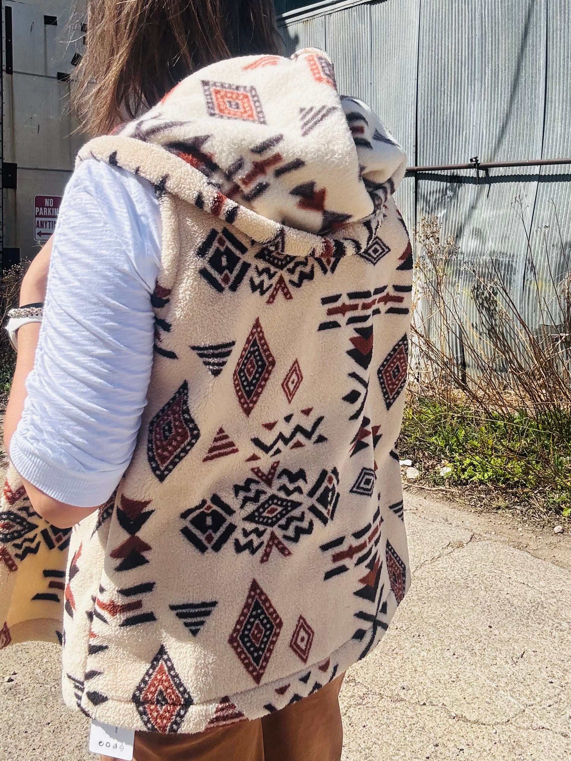 Aztec Plush Hooded Vest