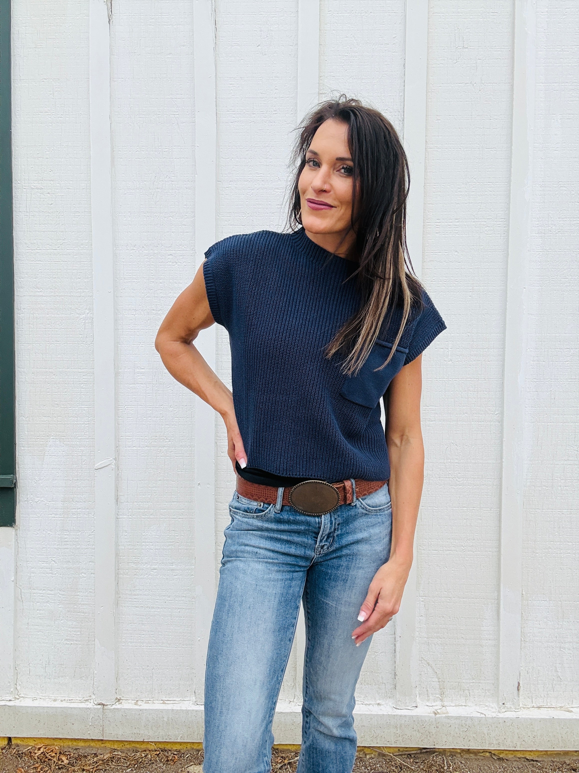 ELAN Quinn Ribbed Pocket Top