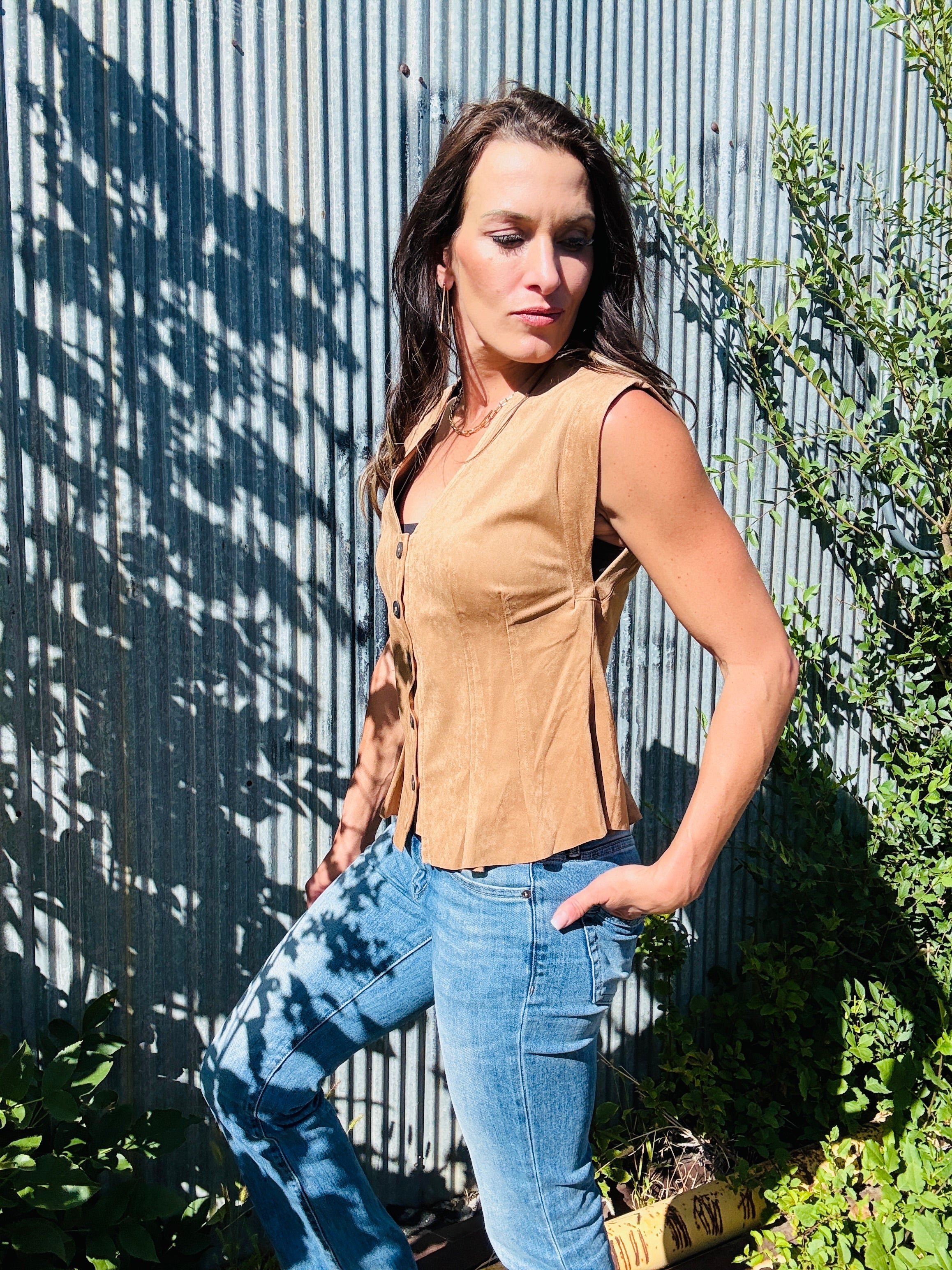 Suede Pleated Peplum Top