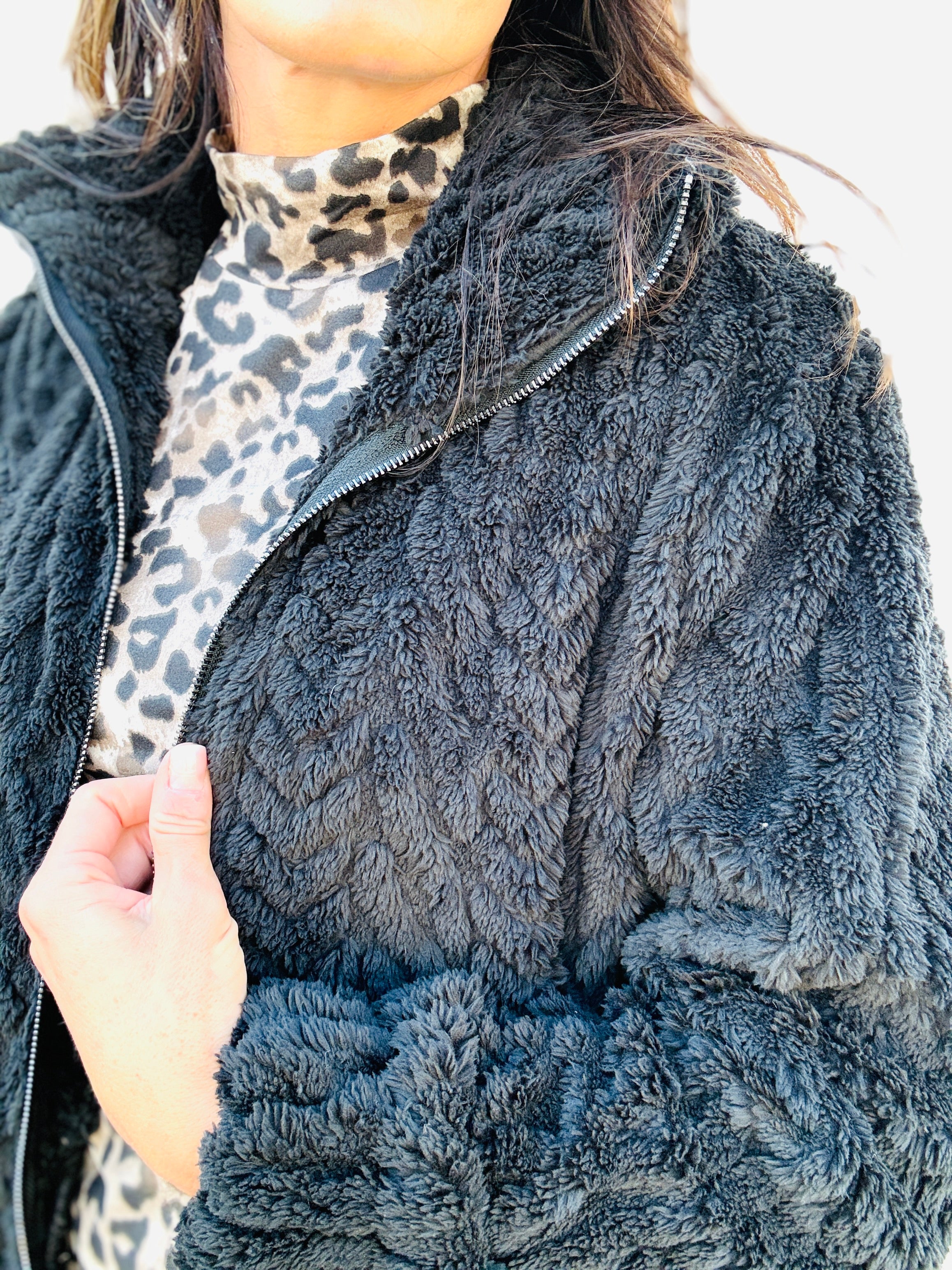 Textured Zip Up Teddy Jacket