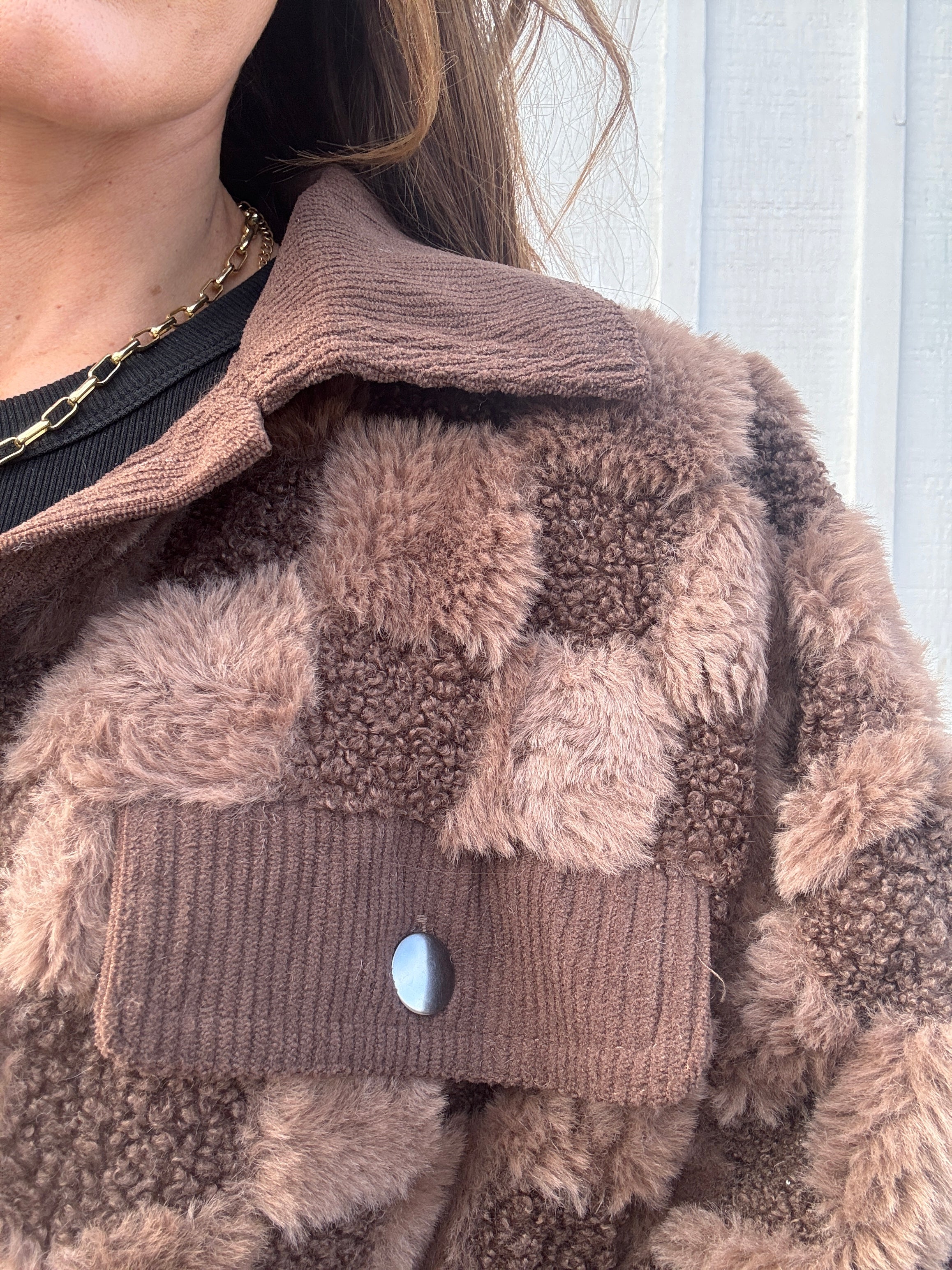 Checkered Shearling Shacket