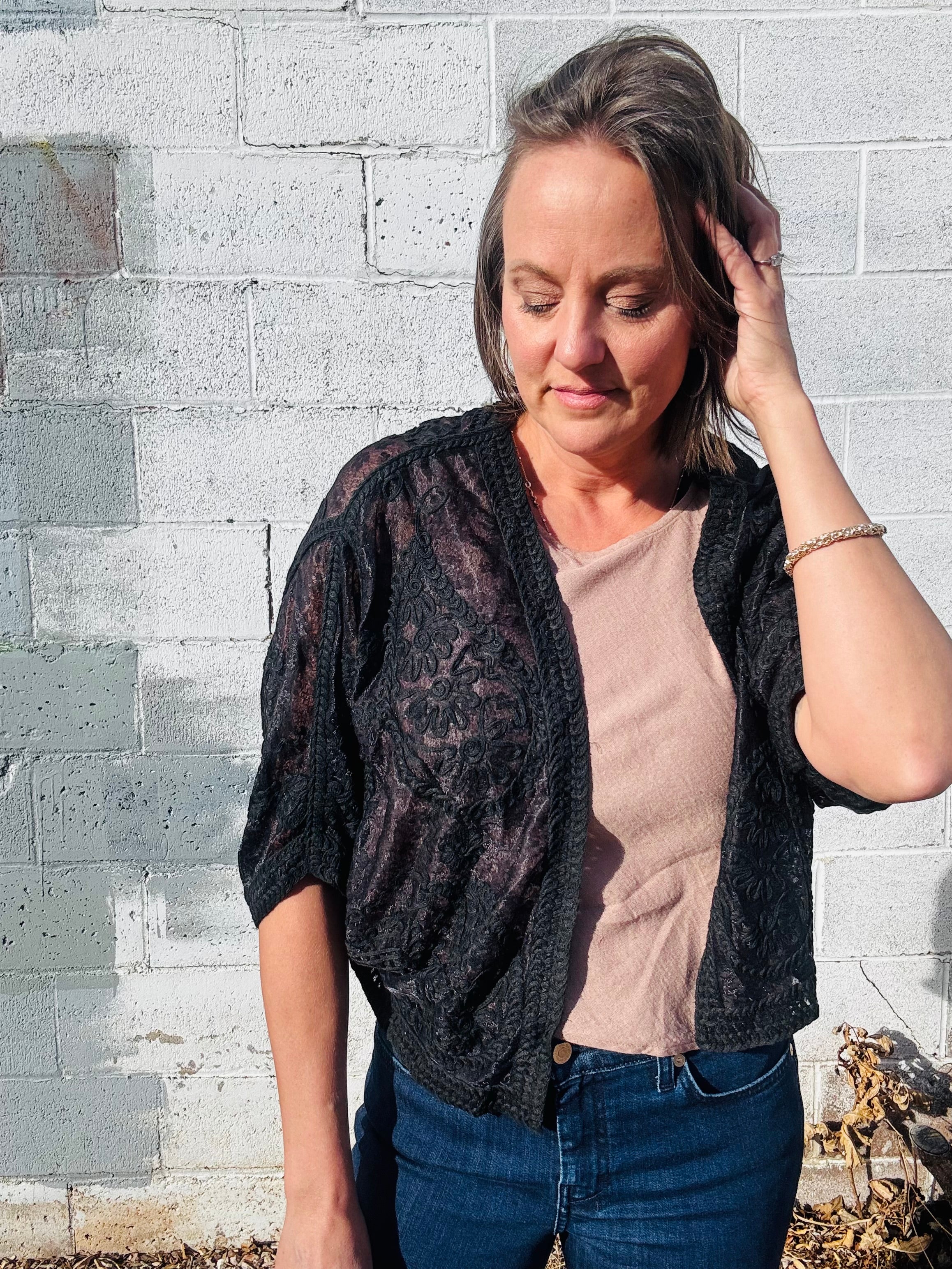 Crochet Half Batwing Sleeve Cardi