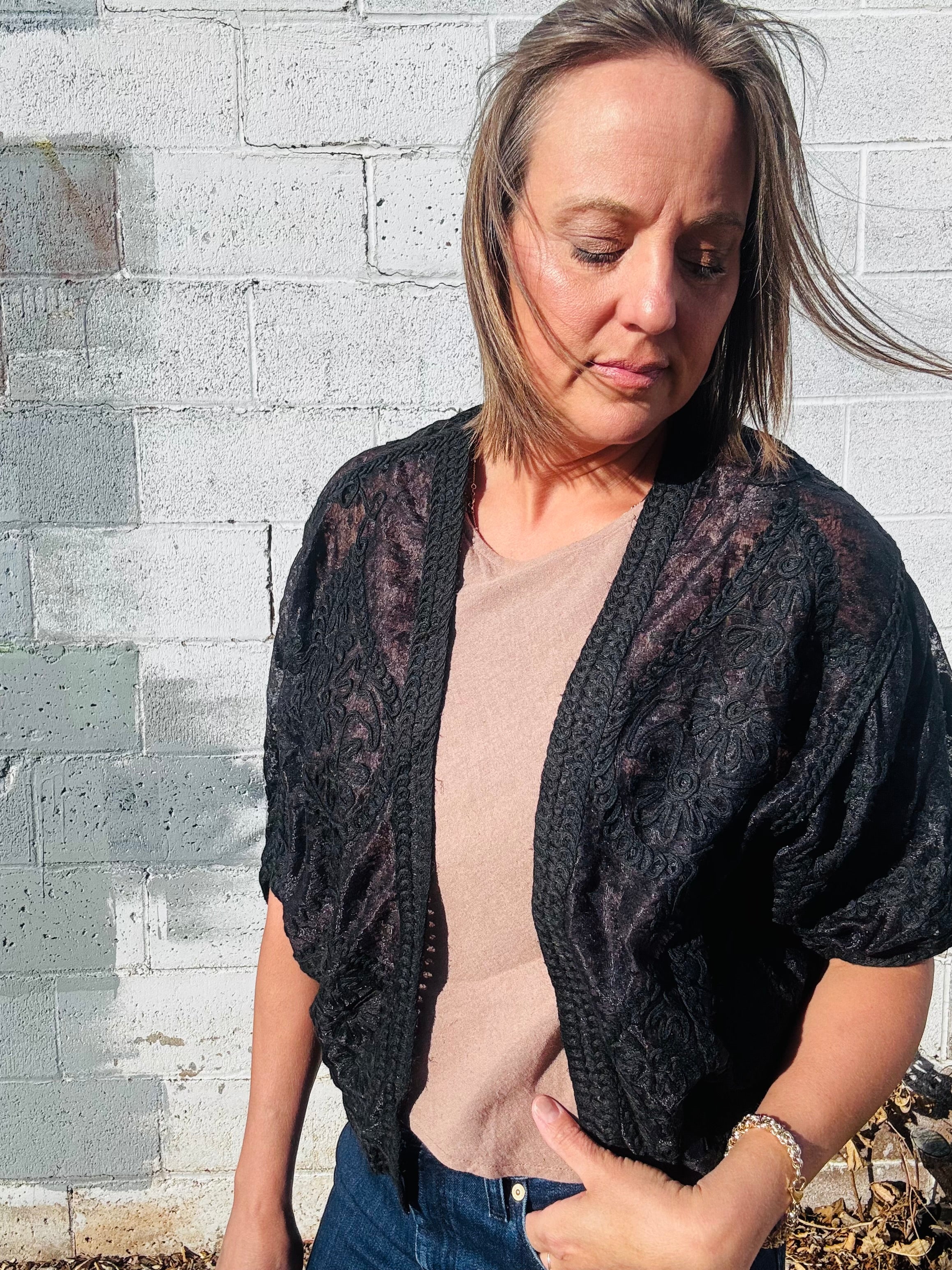 Crochet Half Batwing Sleeve Cardi