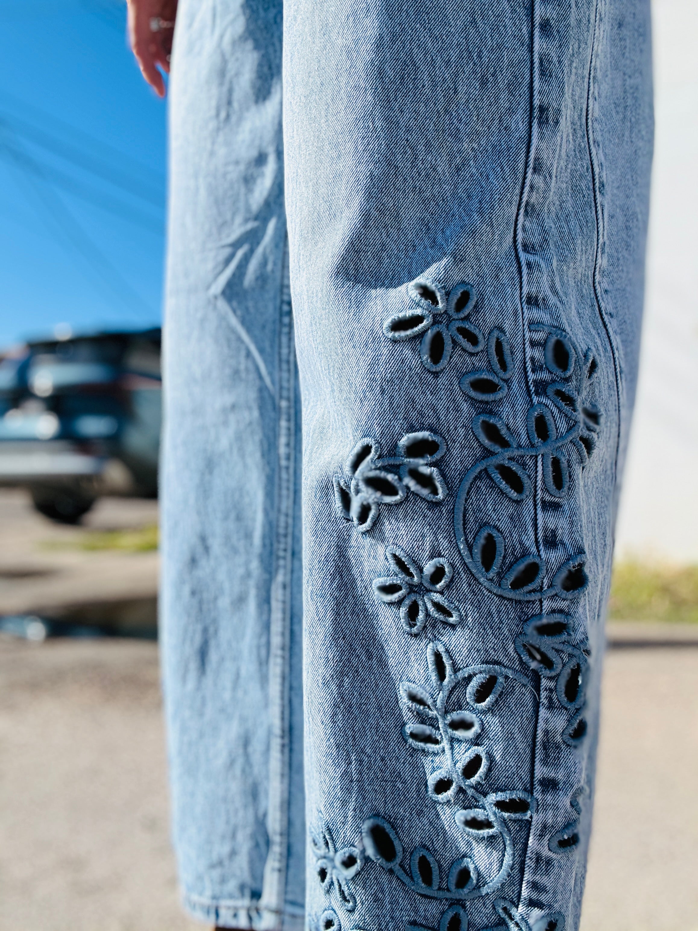 Embroidered Denim Overalls