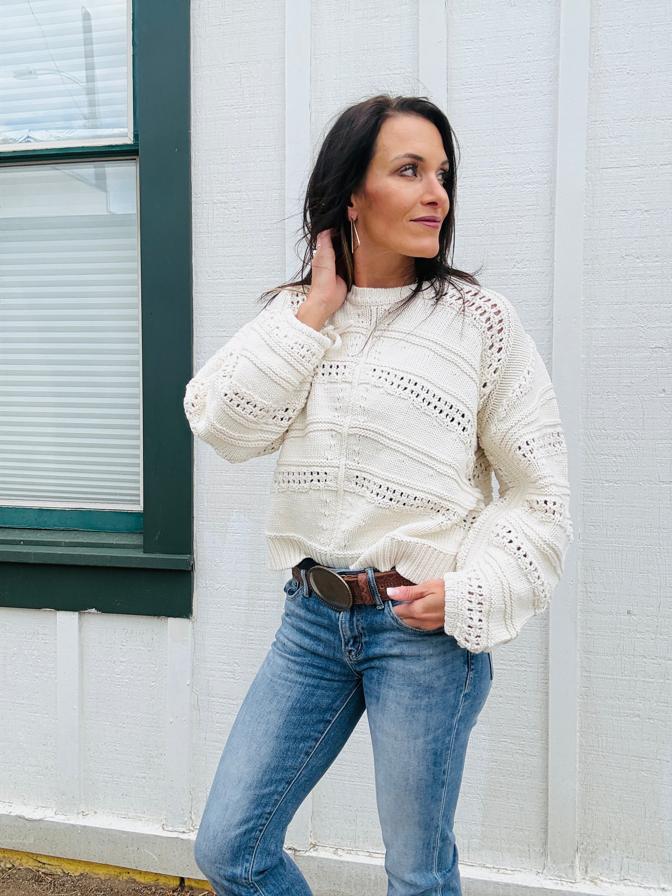 ELAN Camille Open-Knit Sweater