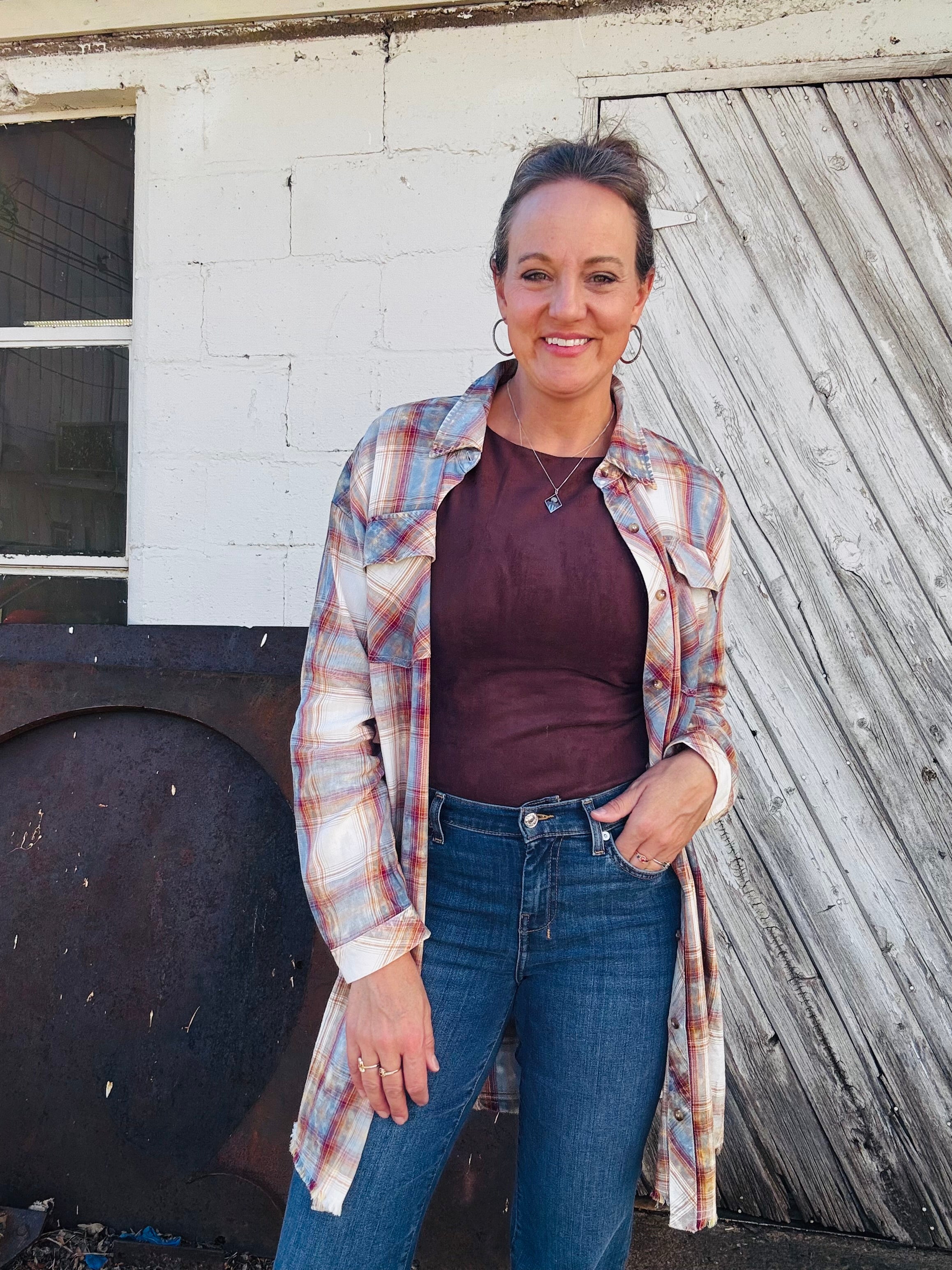 Washed Plaid Shirt Dress