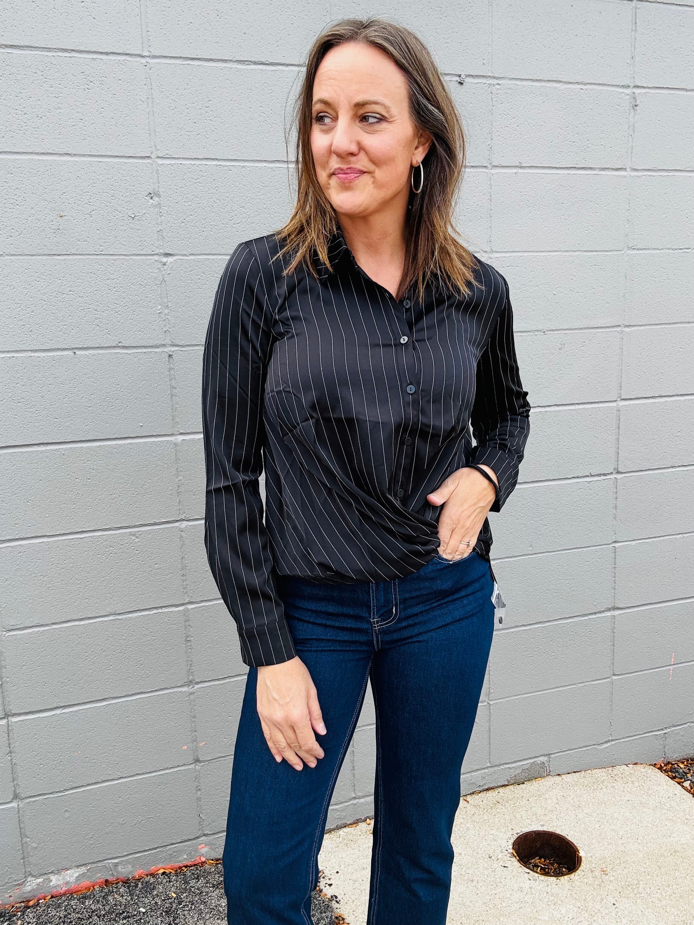 Stripe Twisted Bottom Blouse