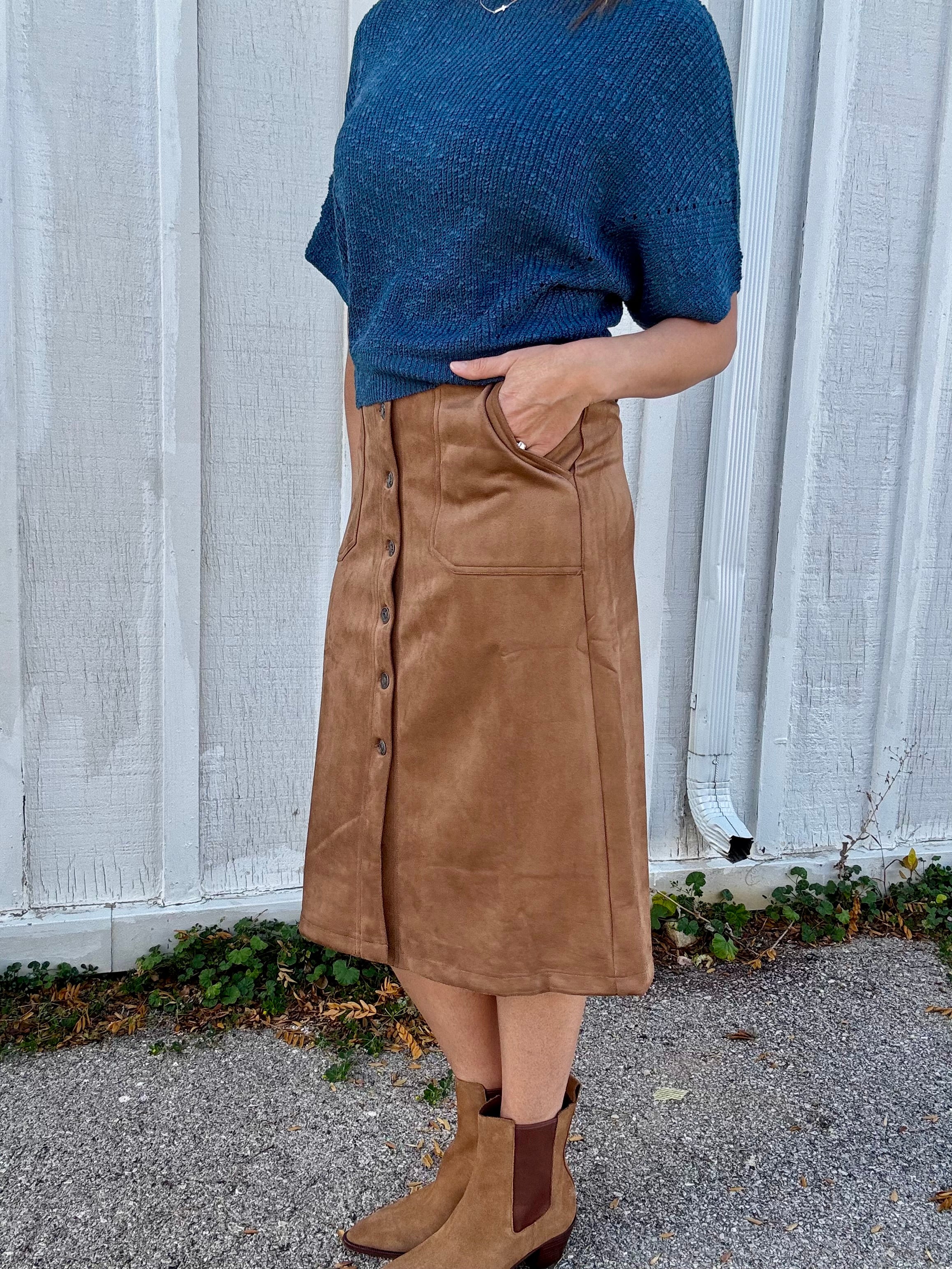Microsuede Midi Skirt
