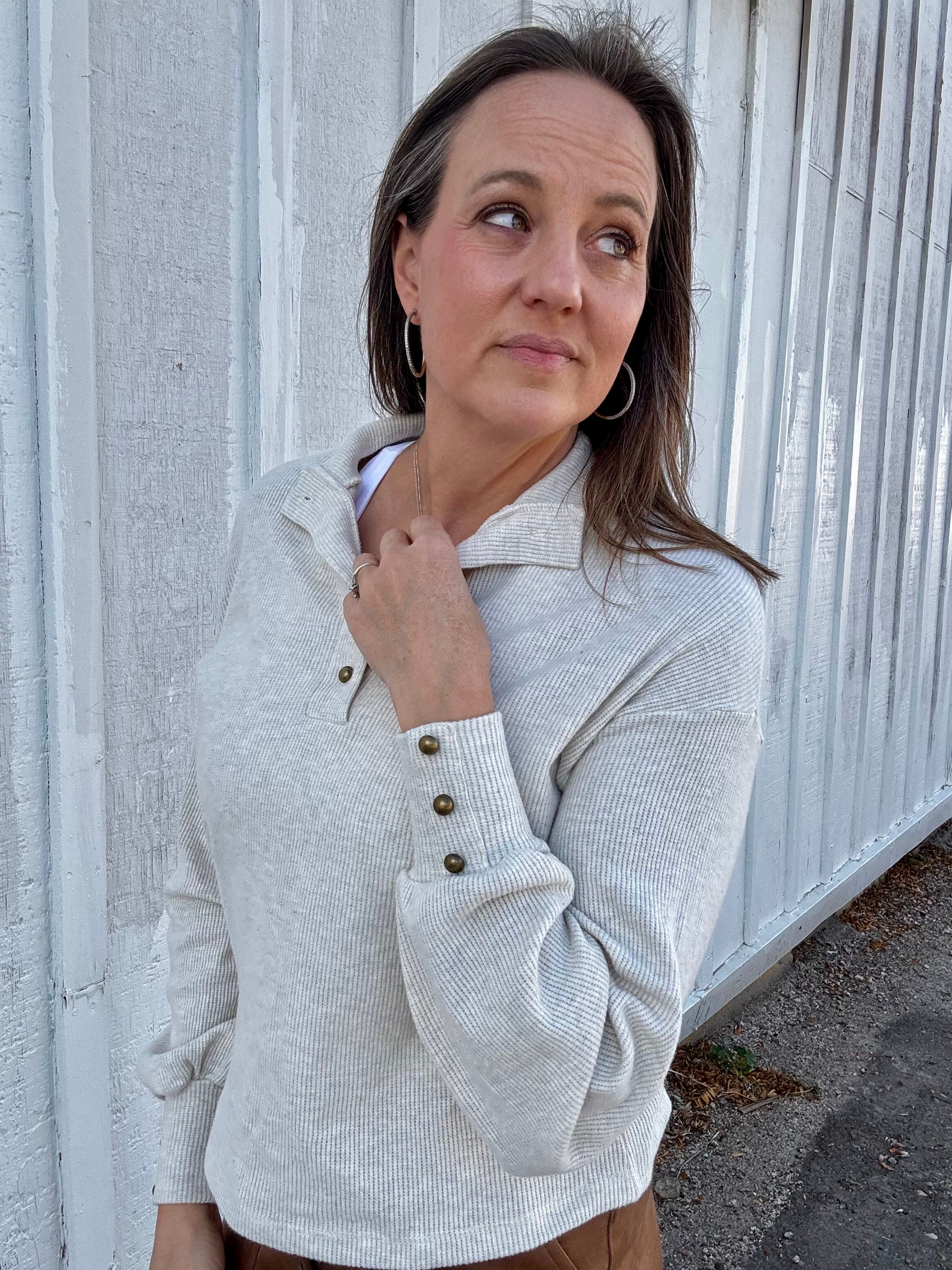 PST Damas Button Mock Neck