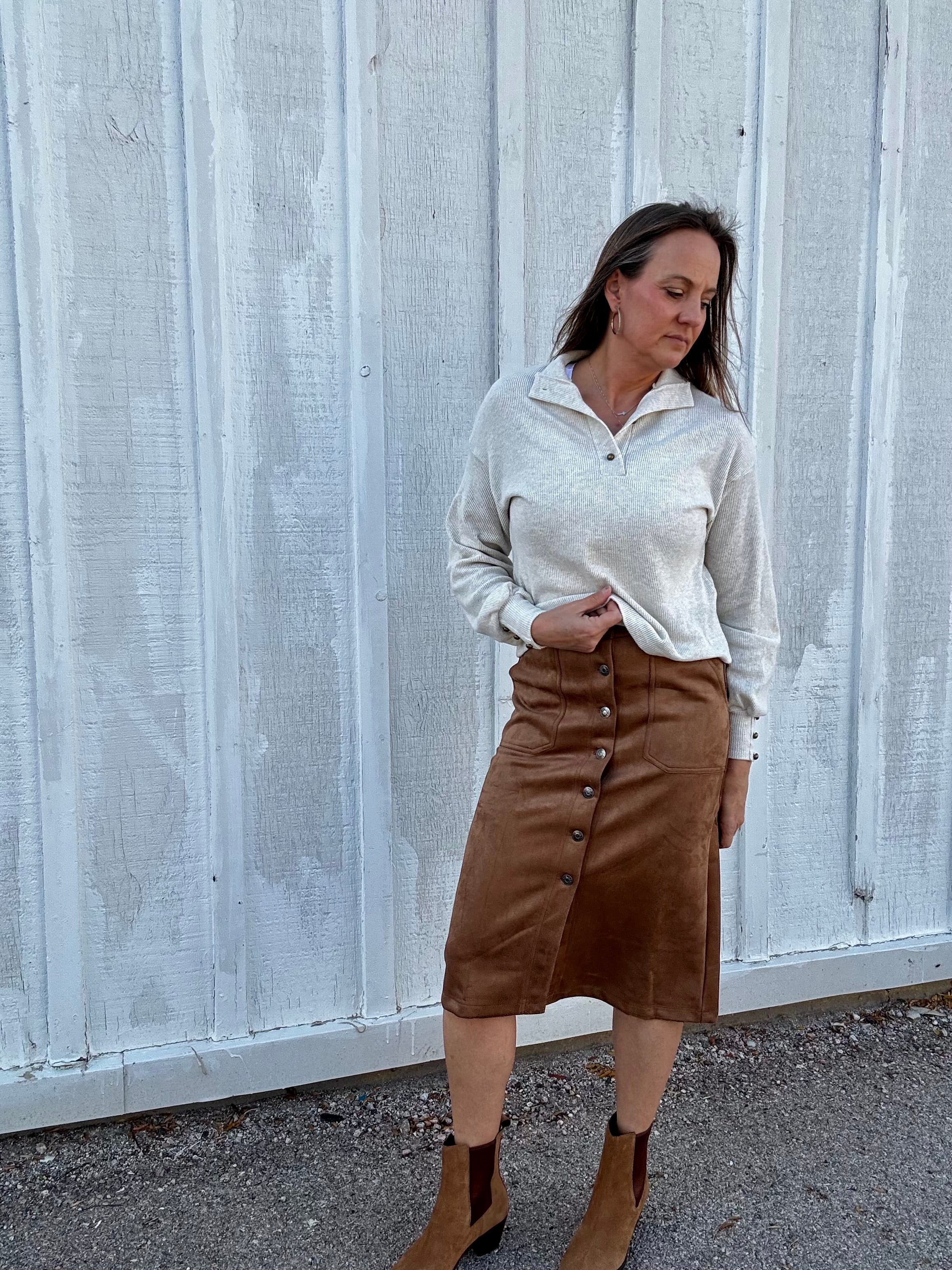 Microsuede Midi Skirt