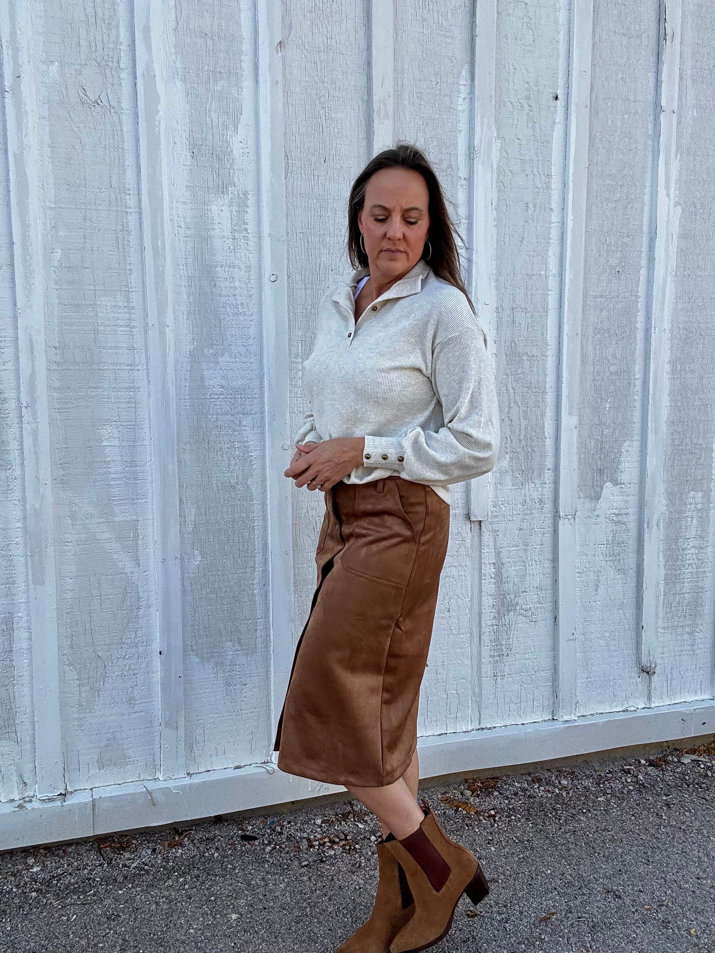 Microsuede Midi Skirt