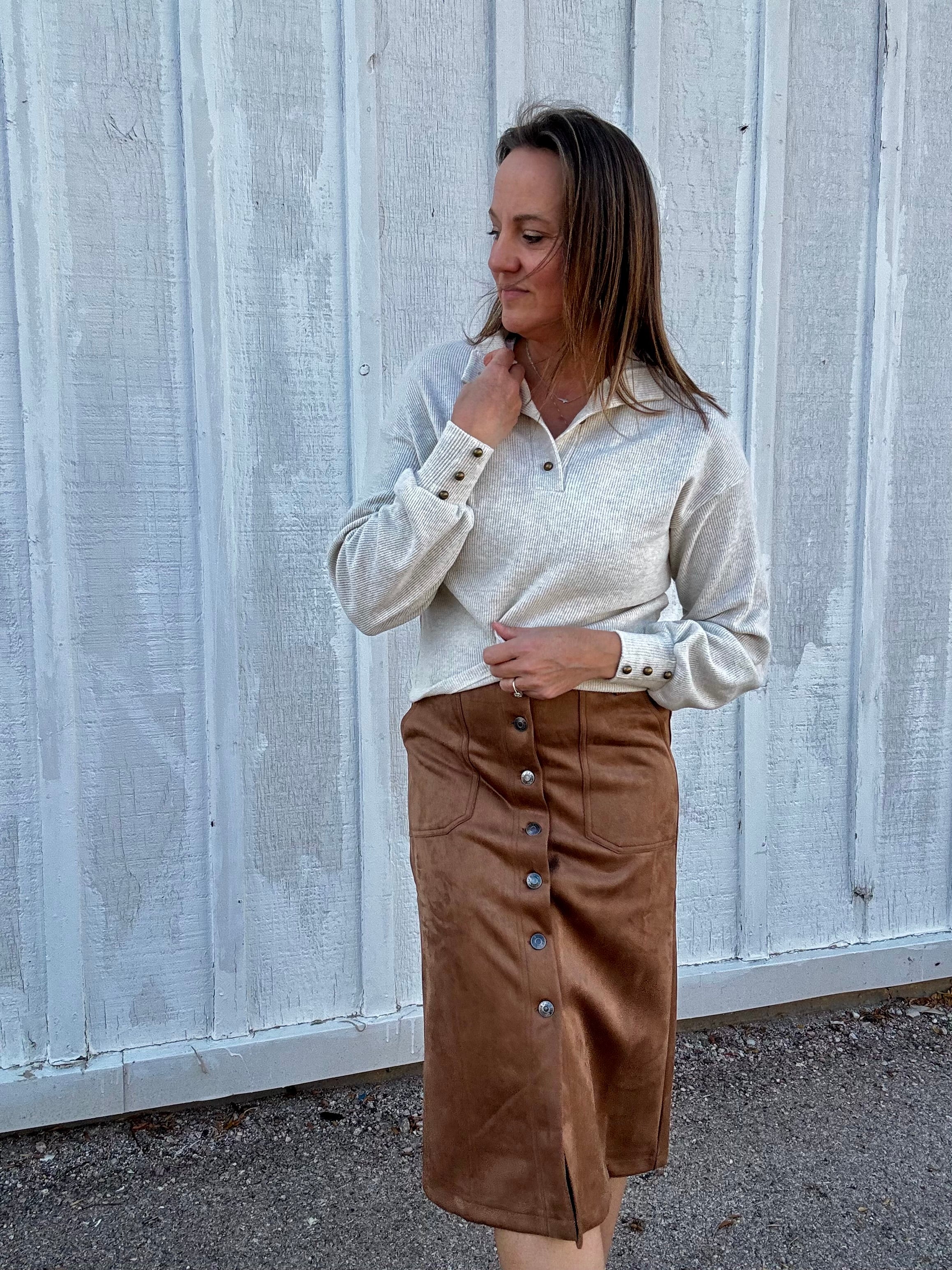 Microsuede Midi Skirt