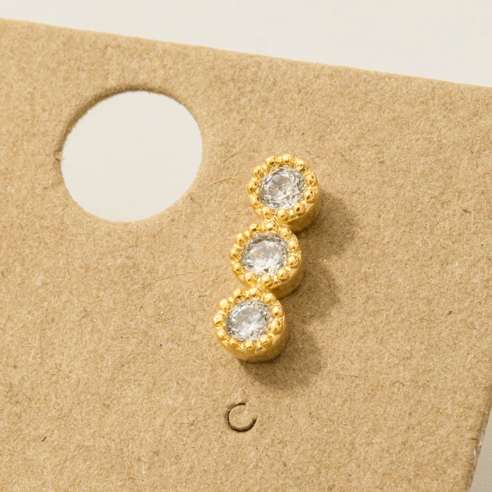 Triple CZ Bar Stud Earring