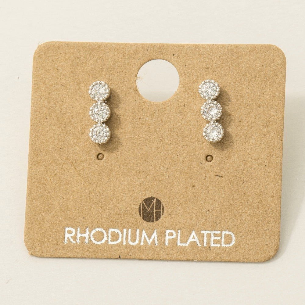 Triple CZ Bar Stud Earring