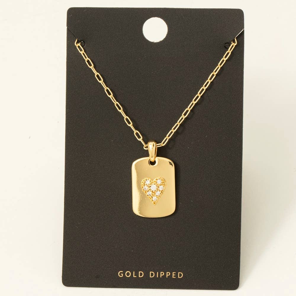 CZ Heart Dog Tag Necklace