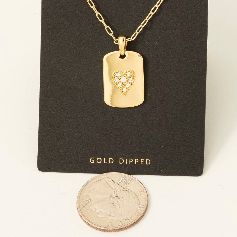 CZ Heart Dog Tag Necklace