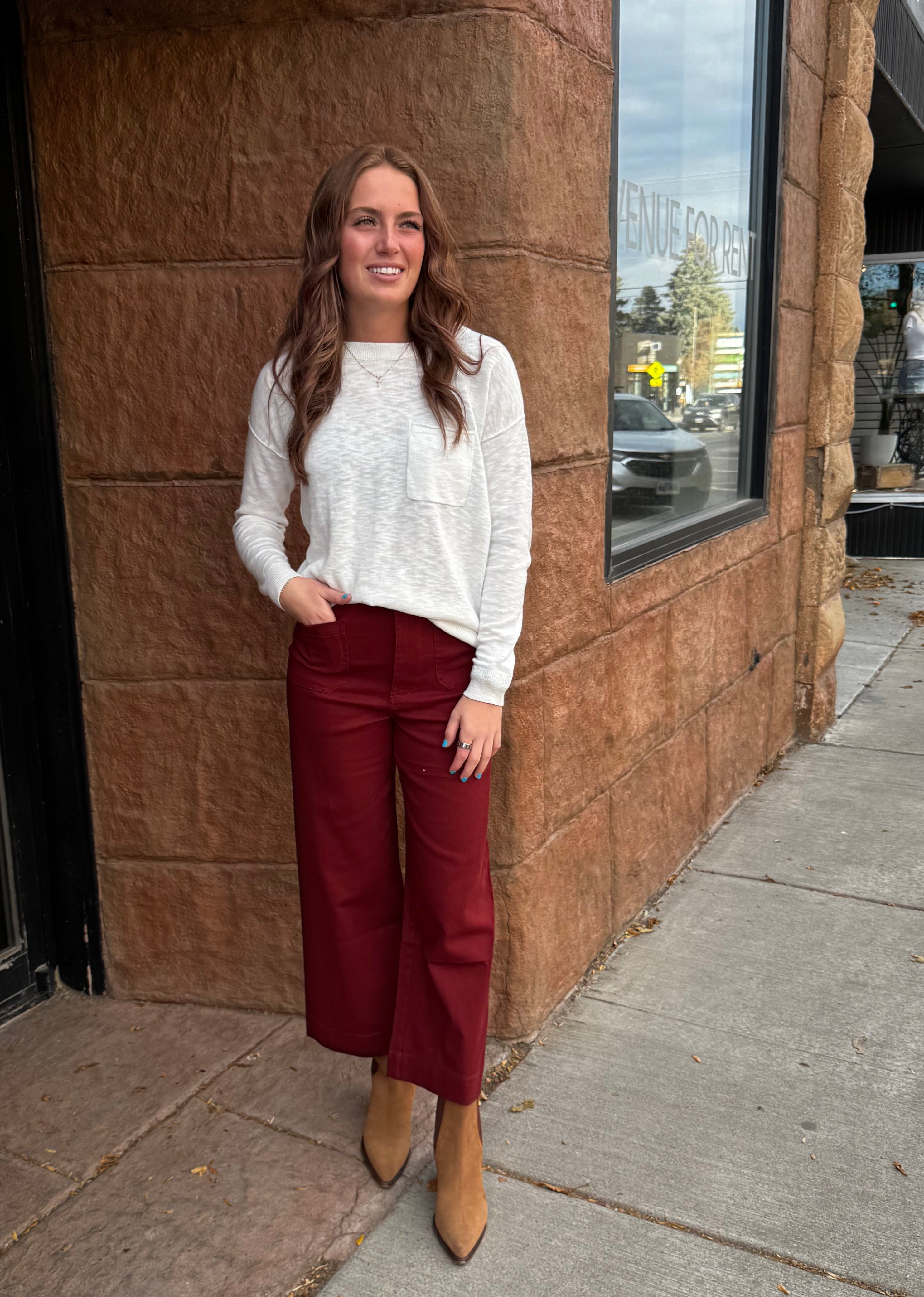 Wine Wide Leg Pants