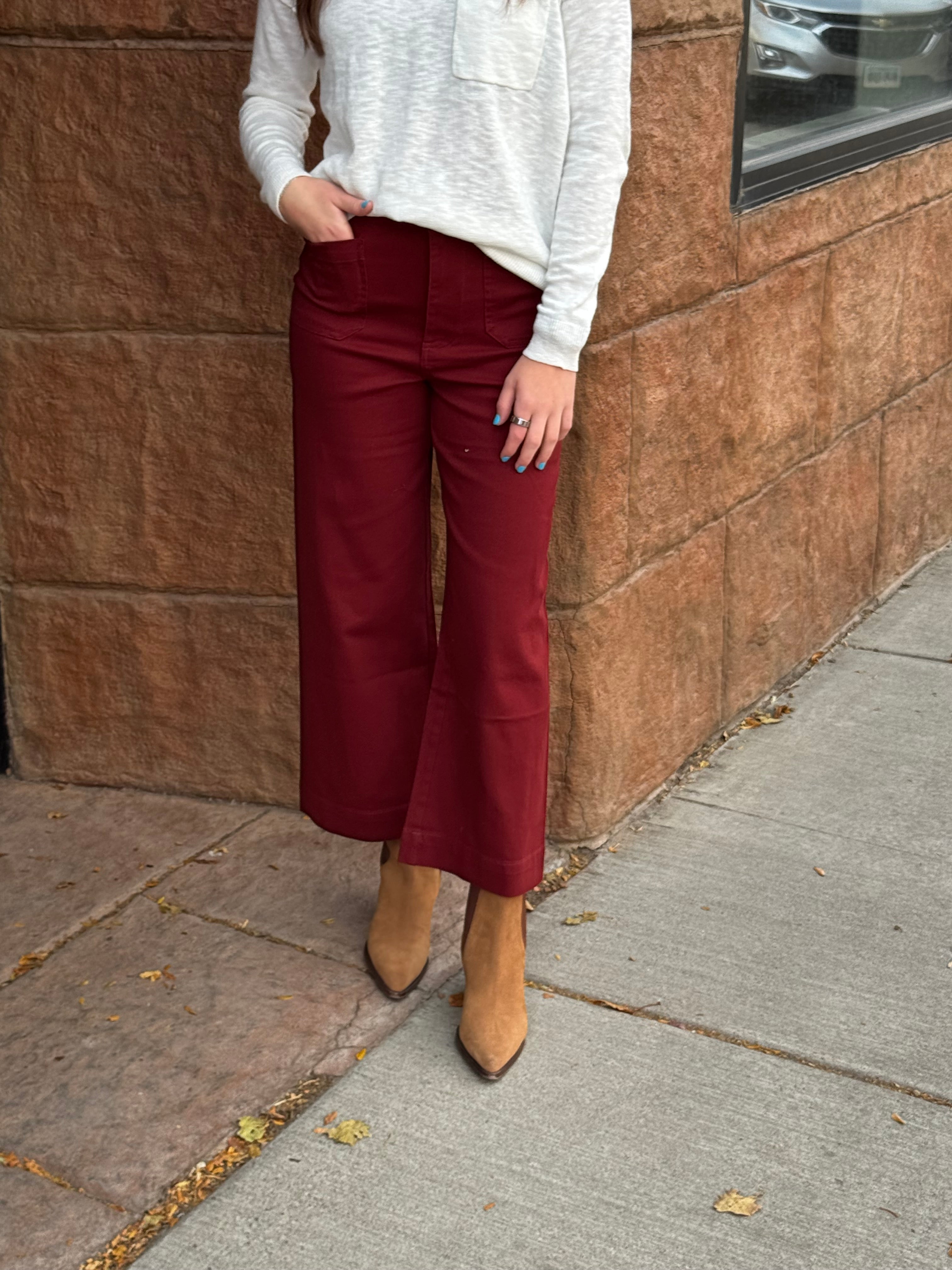 Wine Wide Leg Pants