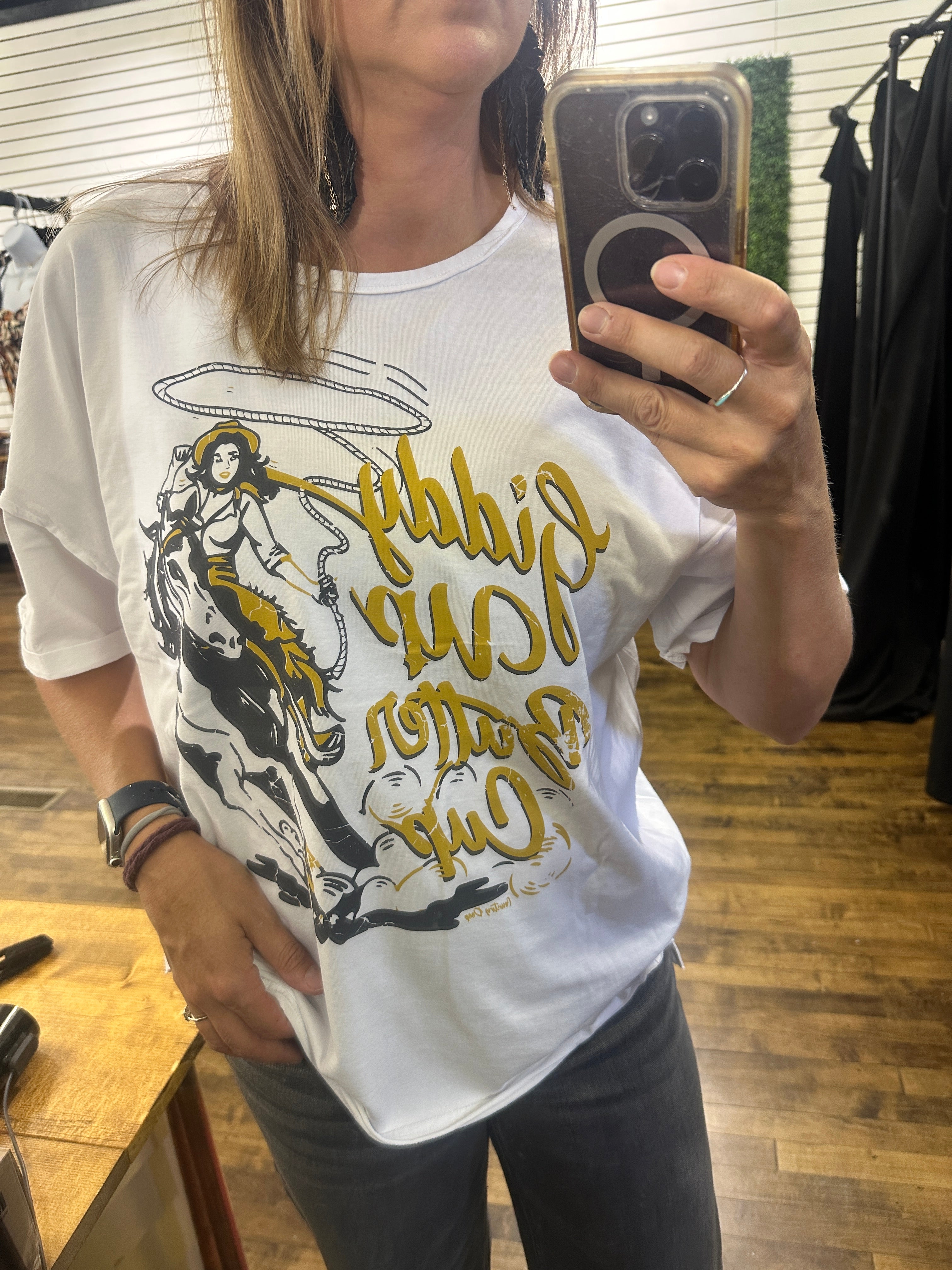Giddy Up Buttercup Drop Tail Tee