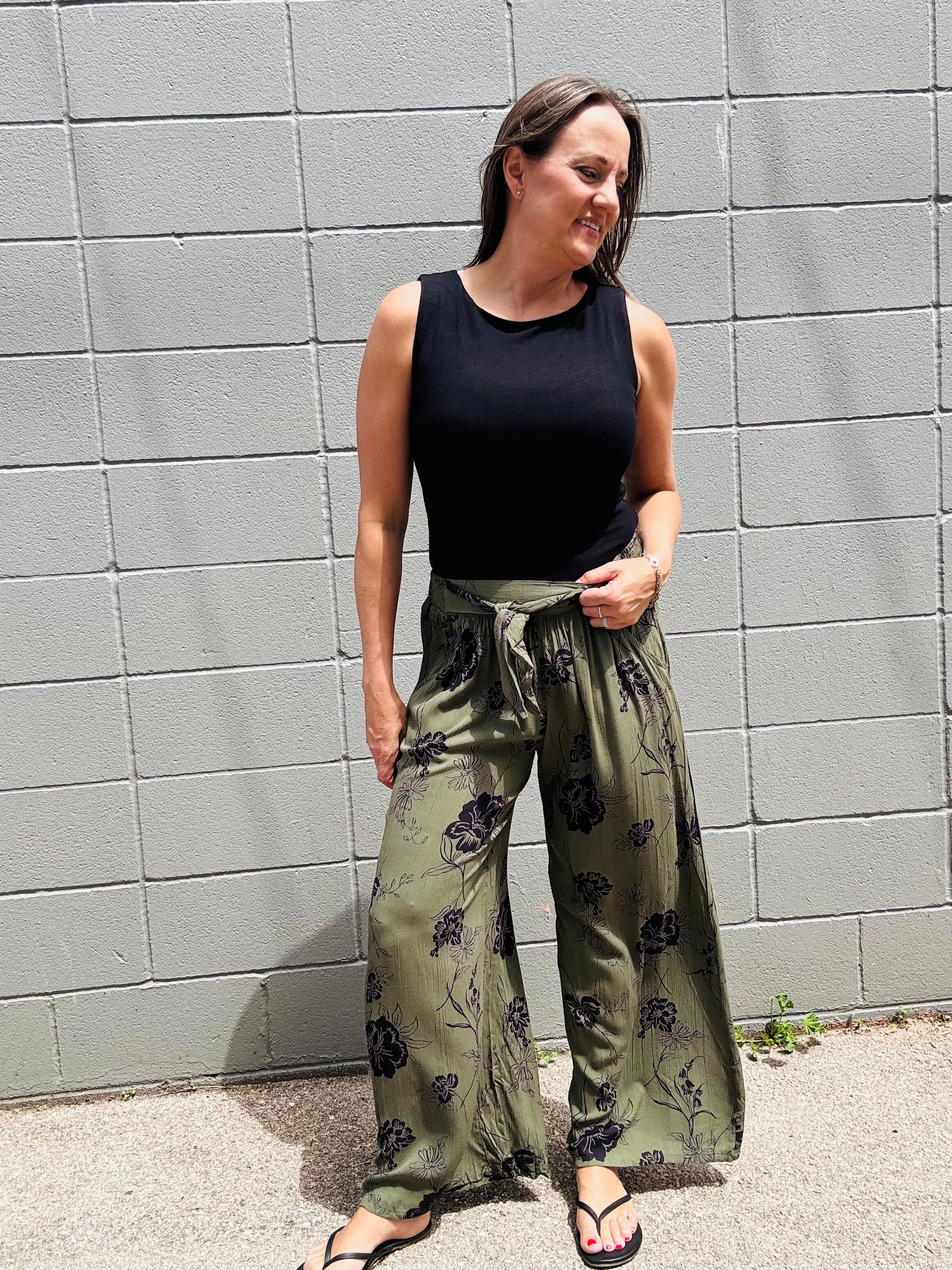 Tie Waist Wide Leg Pant