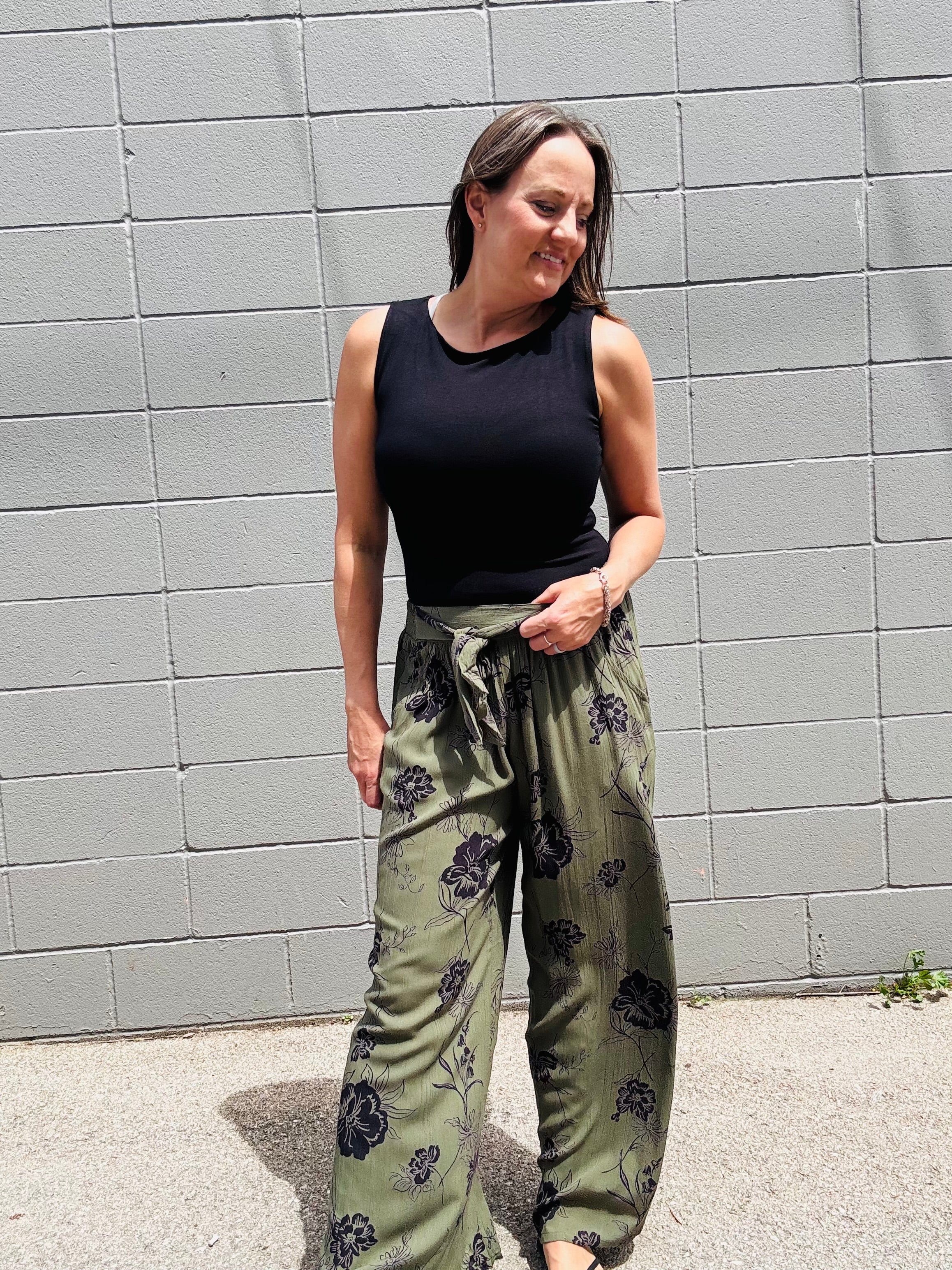 Tie Waist Wide Leg Pant