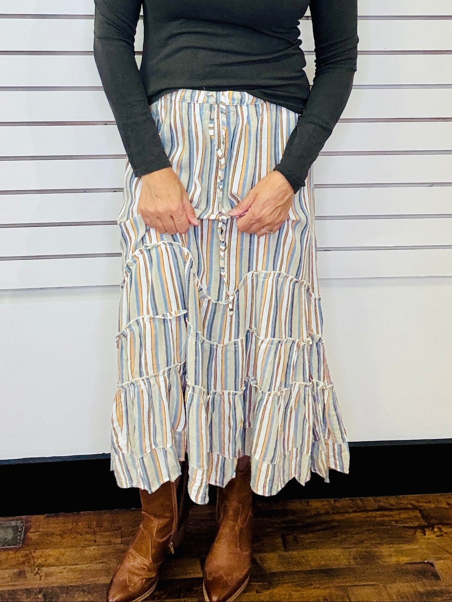 Wavy Tiers Maxi Skirt