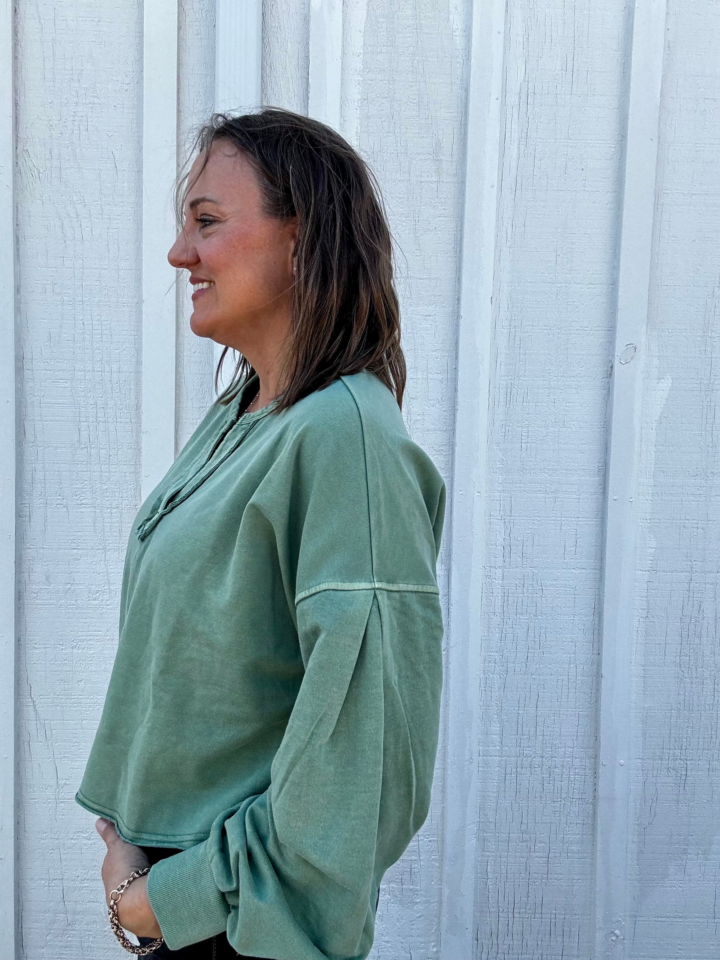 The Camille Washed Henley Pullover