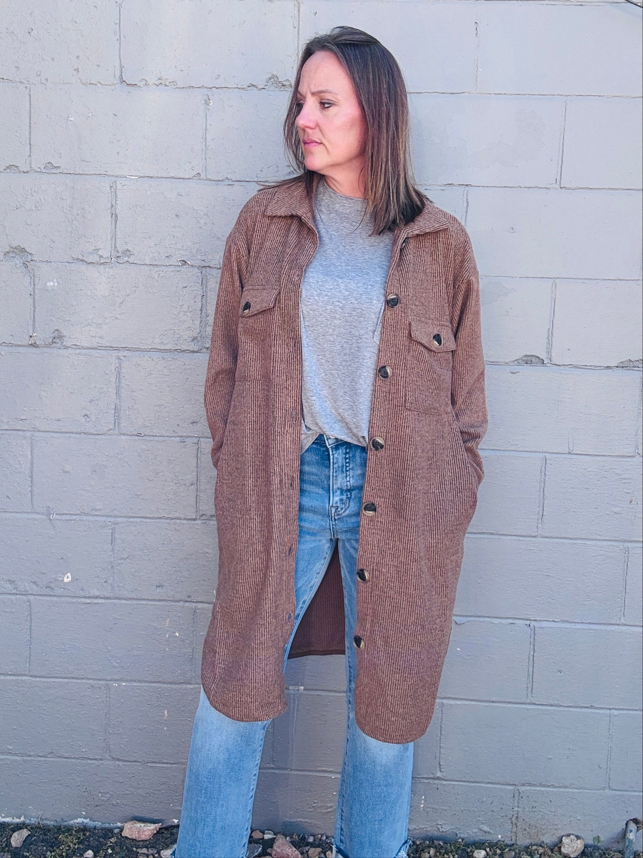 Long Brushed Waffle Jacket