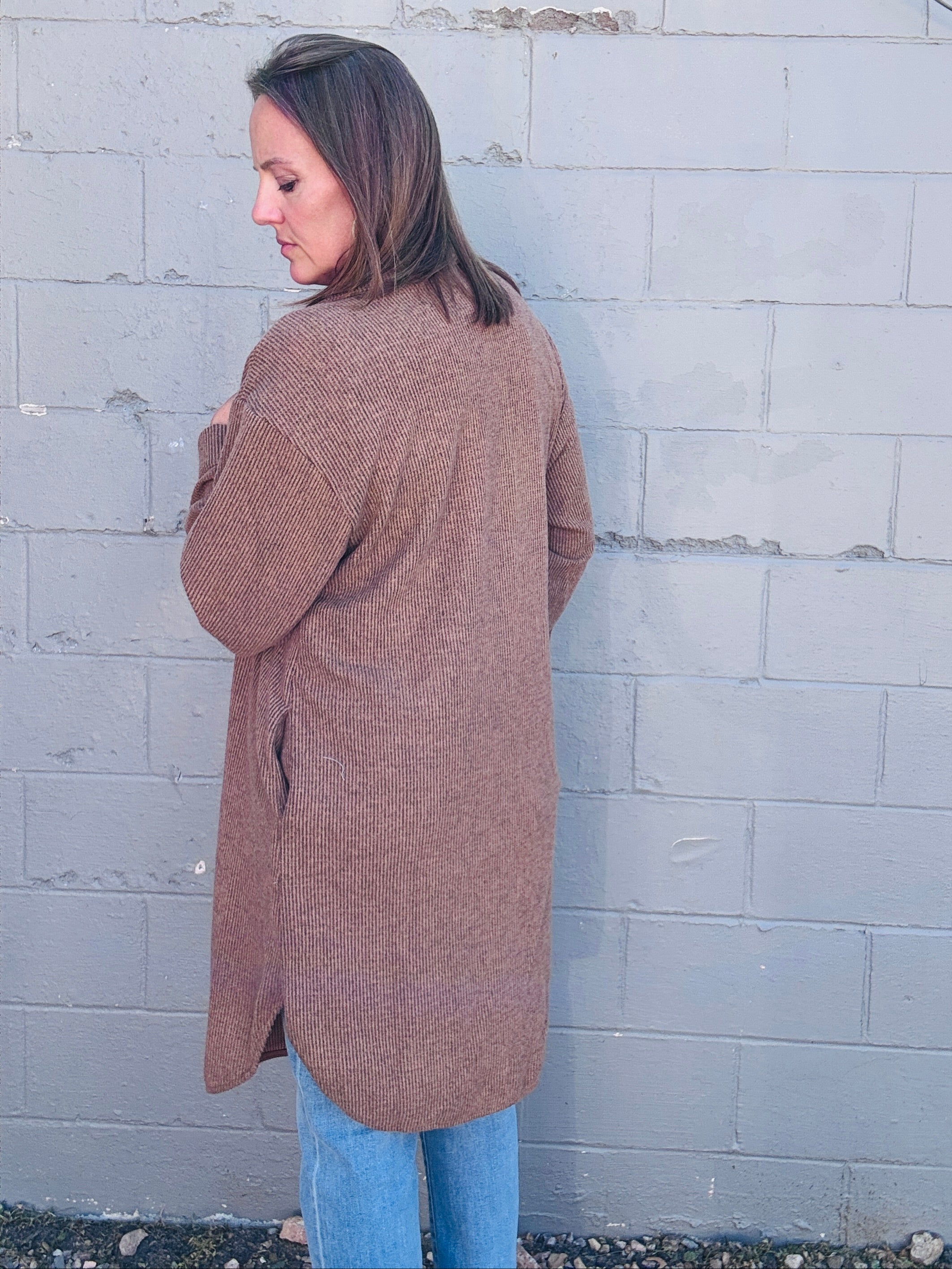 Long Brushed Waffle Jacket