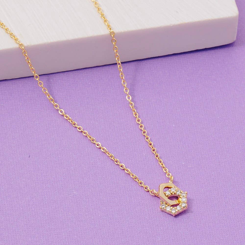Hexagon CZ Charm Necklace