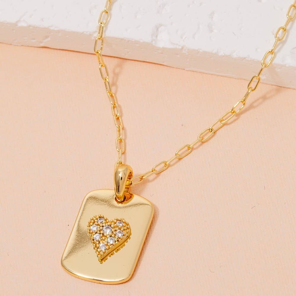 CZ Heart Dog Tag Necklace
